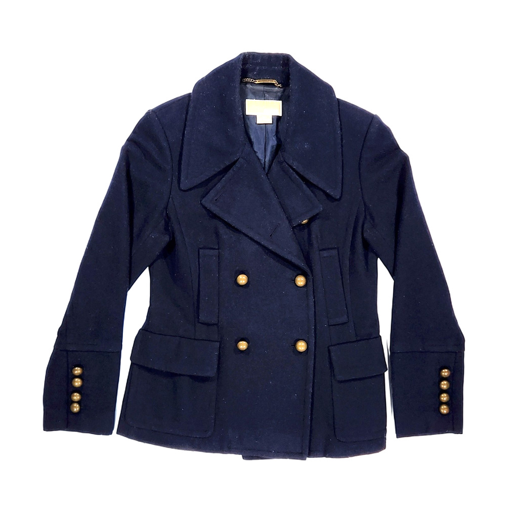 Michael Kors M Classic Jacket Double-Breasted Wool Peacoat Navy Gold Buttons